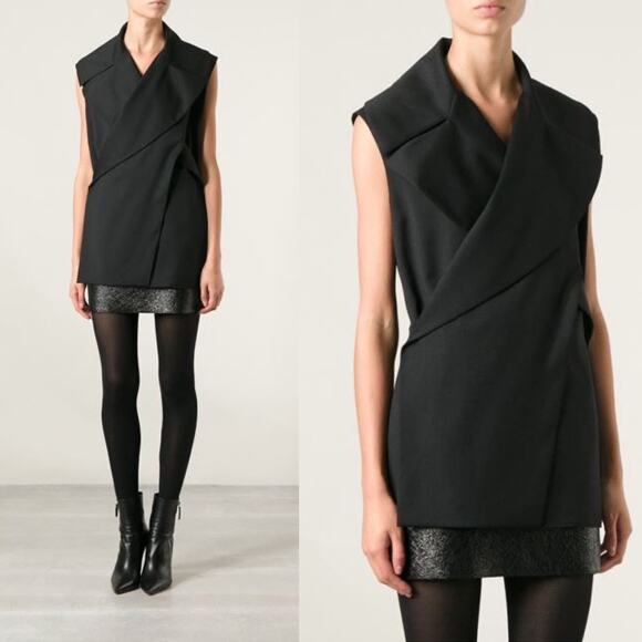 Kenzo Tops - KENZO Paris Wool Twill Modern Wrap Top Sleeveless Blouse Black 40 FR/ 8 US